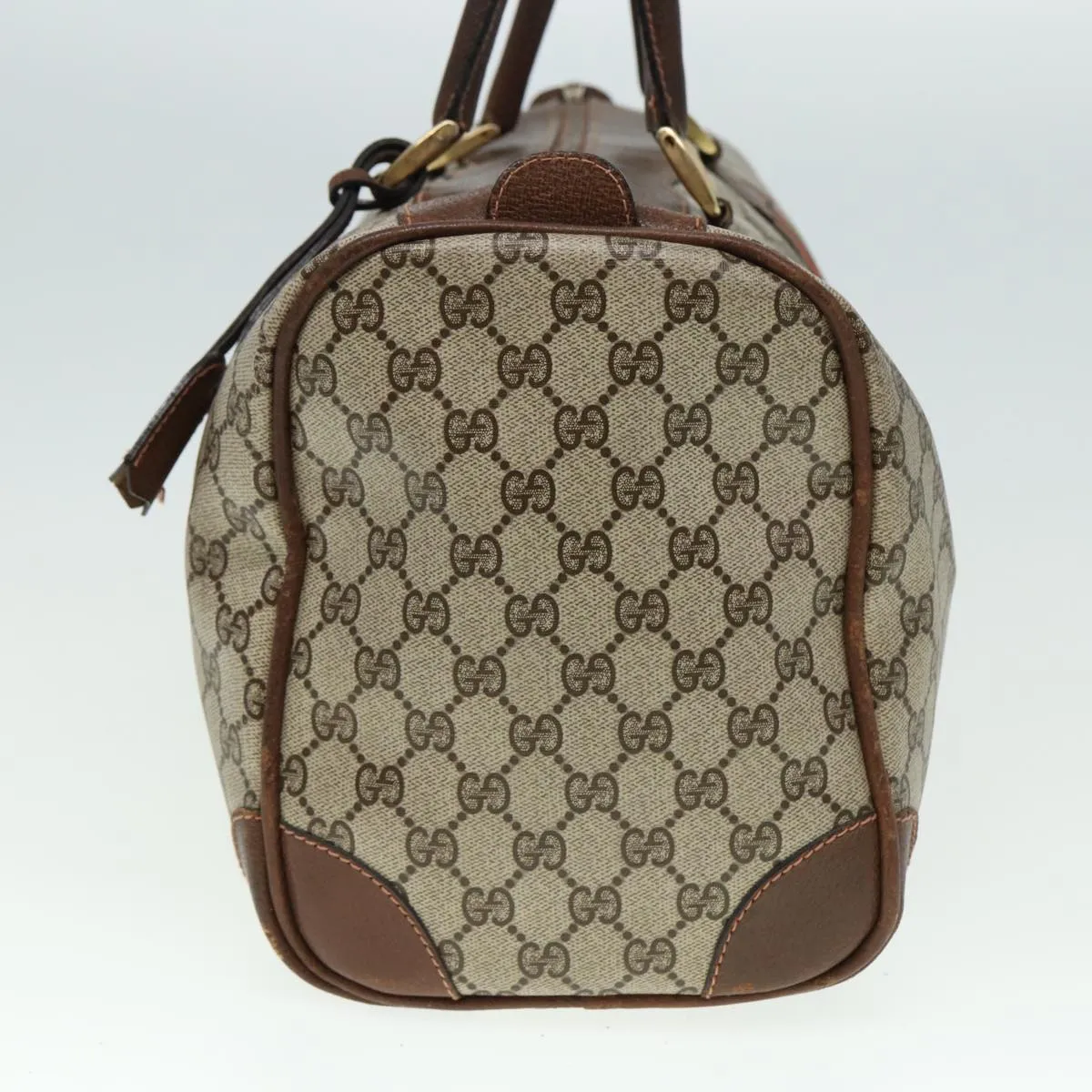 GUCCI GG Supreme Web Sherry Line Boston Bag PVC Leather Beige Red mr334