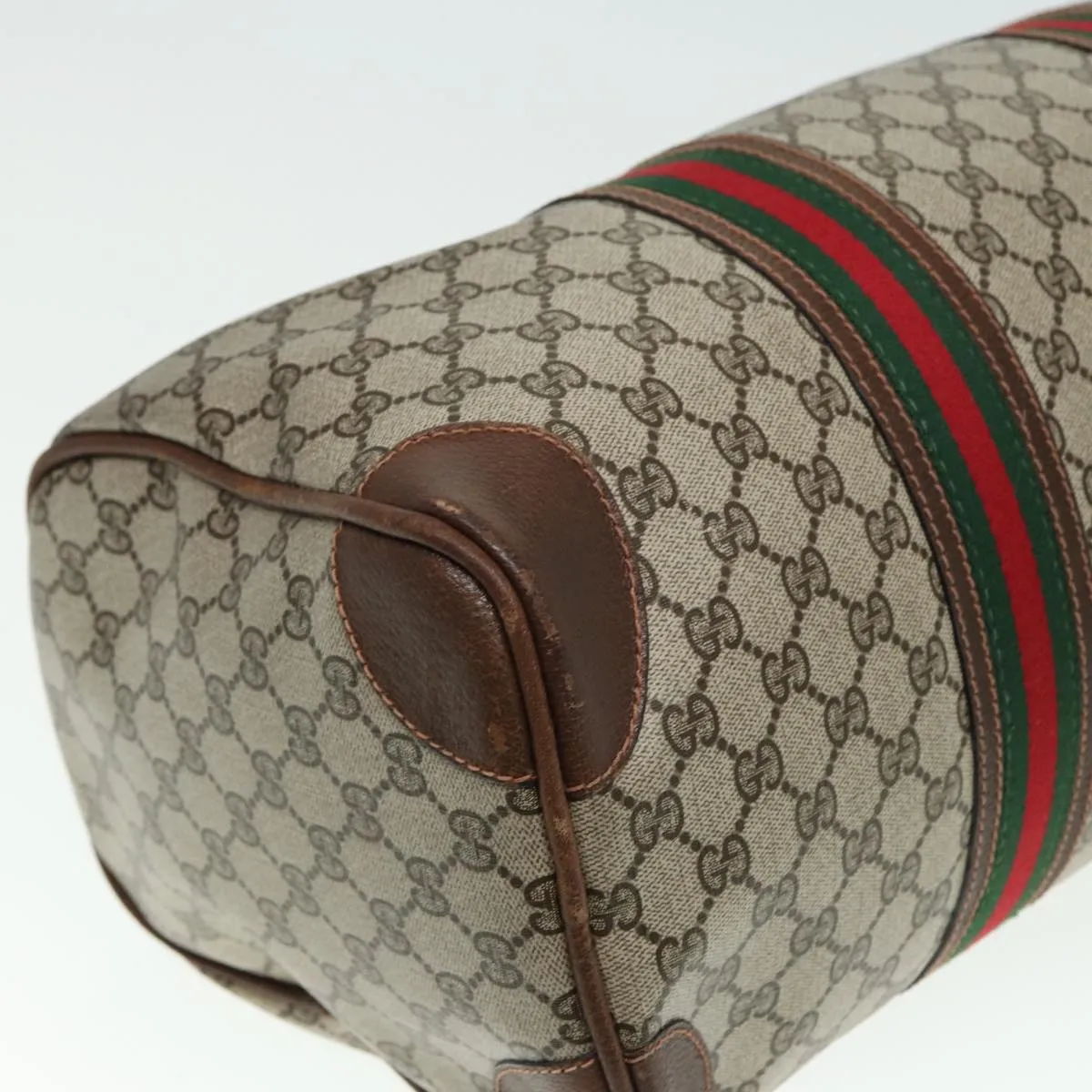 GUCCI GG Supreme Web Sherry Line Boston Bag PVC Leather Beige Red mr334
