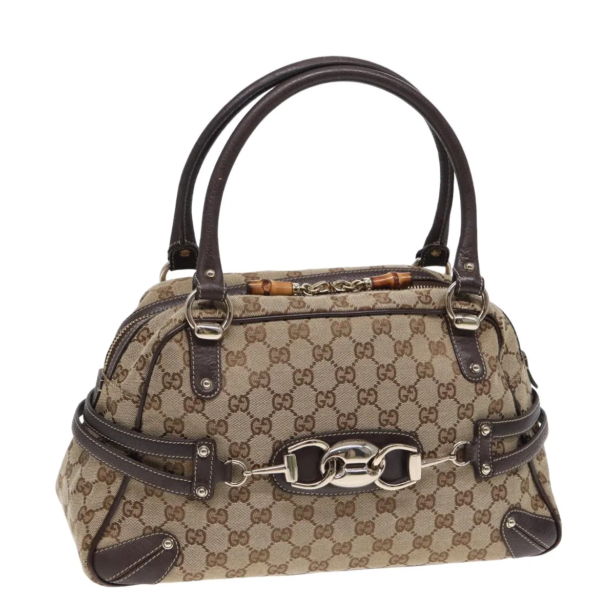 GUCCI Horsebit GG Canvas Boston Bag Beige 159398 mr355