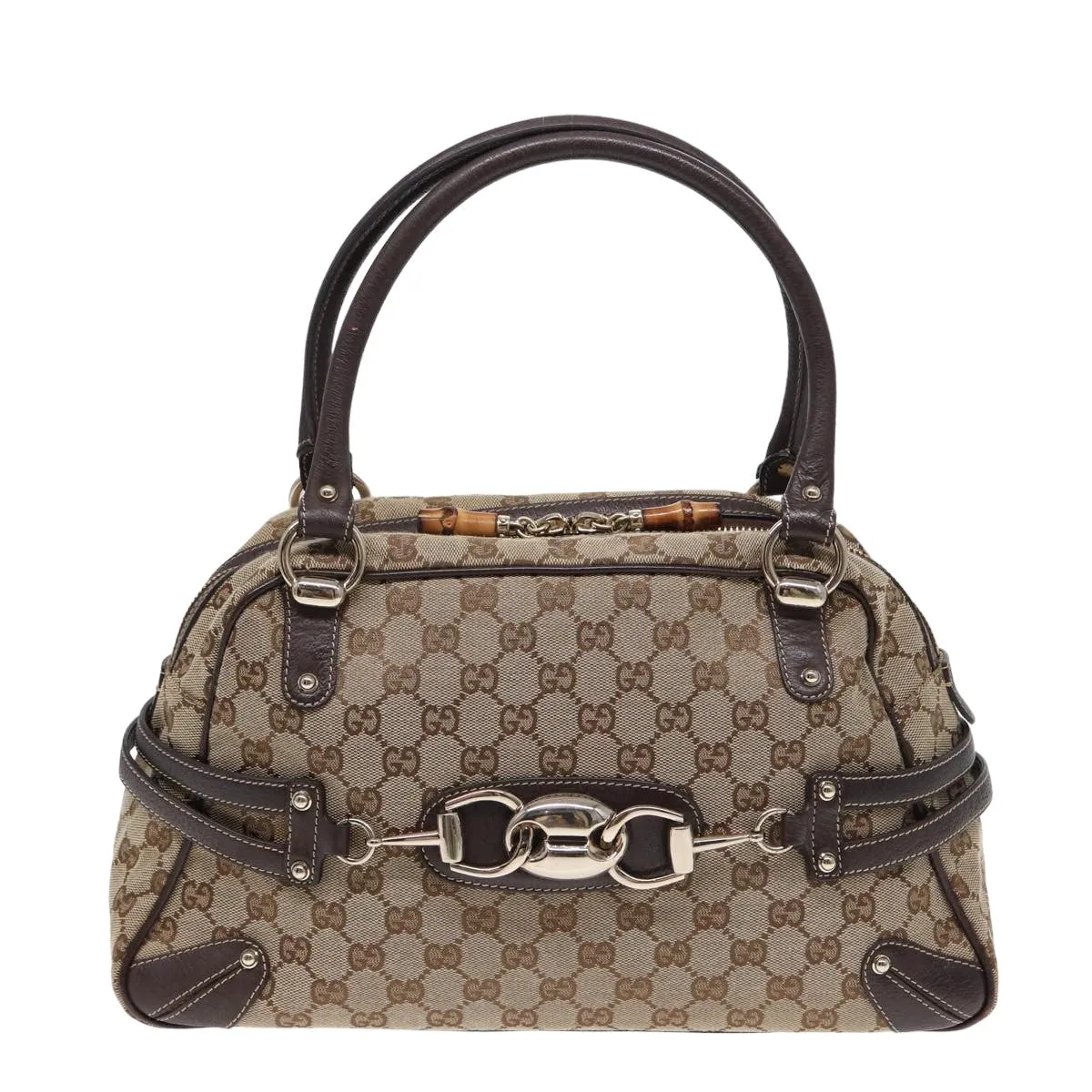 GUCCI Horsebit GG Canvas Boston Bag Beige 159398 mr355