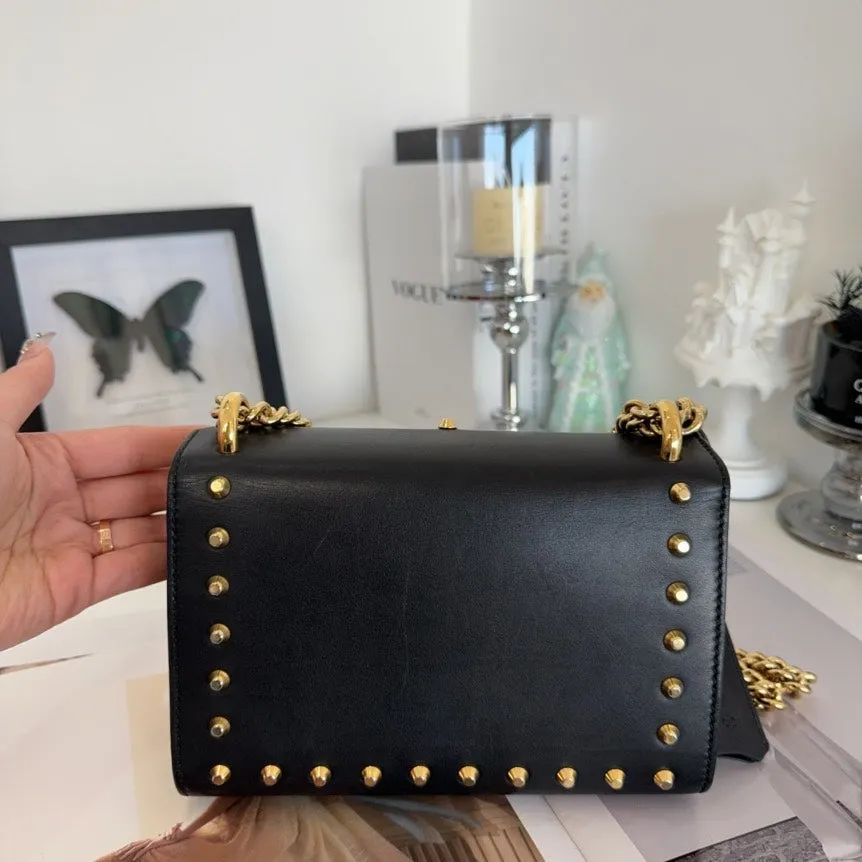 Gucci Padlock Black Leather Shoulder Bag with Studs and Pearls