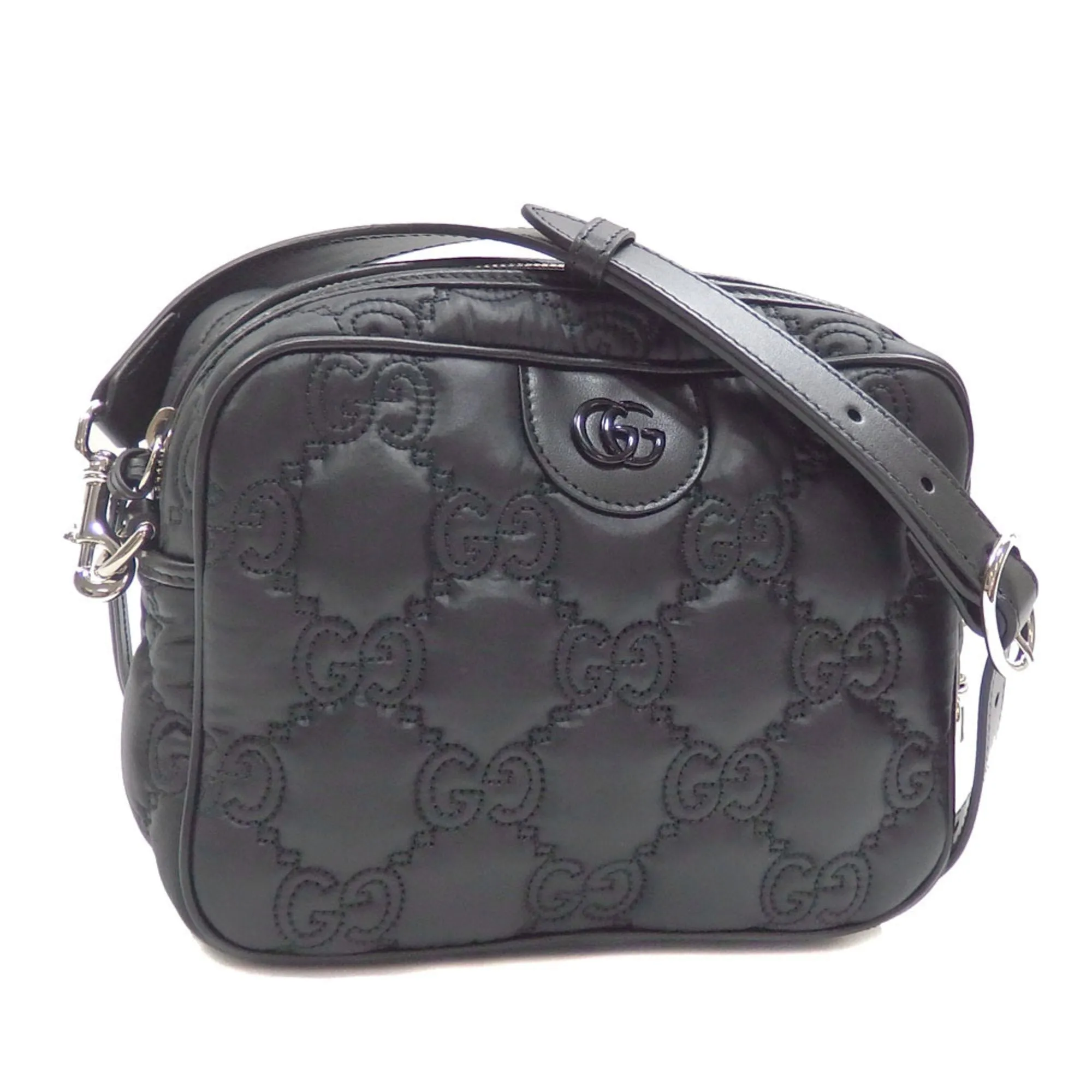 GUCCI Shoulder Bag GG Matelasse Small Women's Black Leather 702234