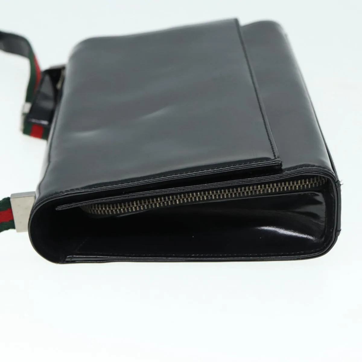 GUCCI Web Sherry Line Shoulder Bag Patent Leather Black Red 0013248 Auth yk14343