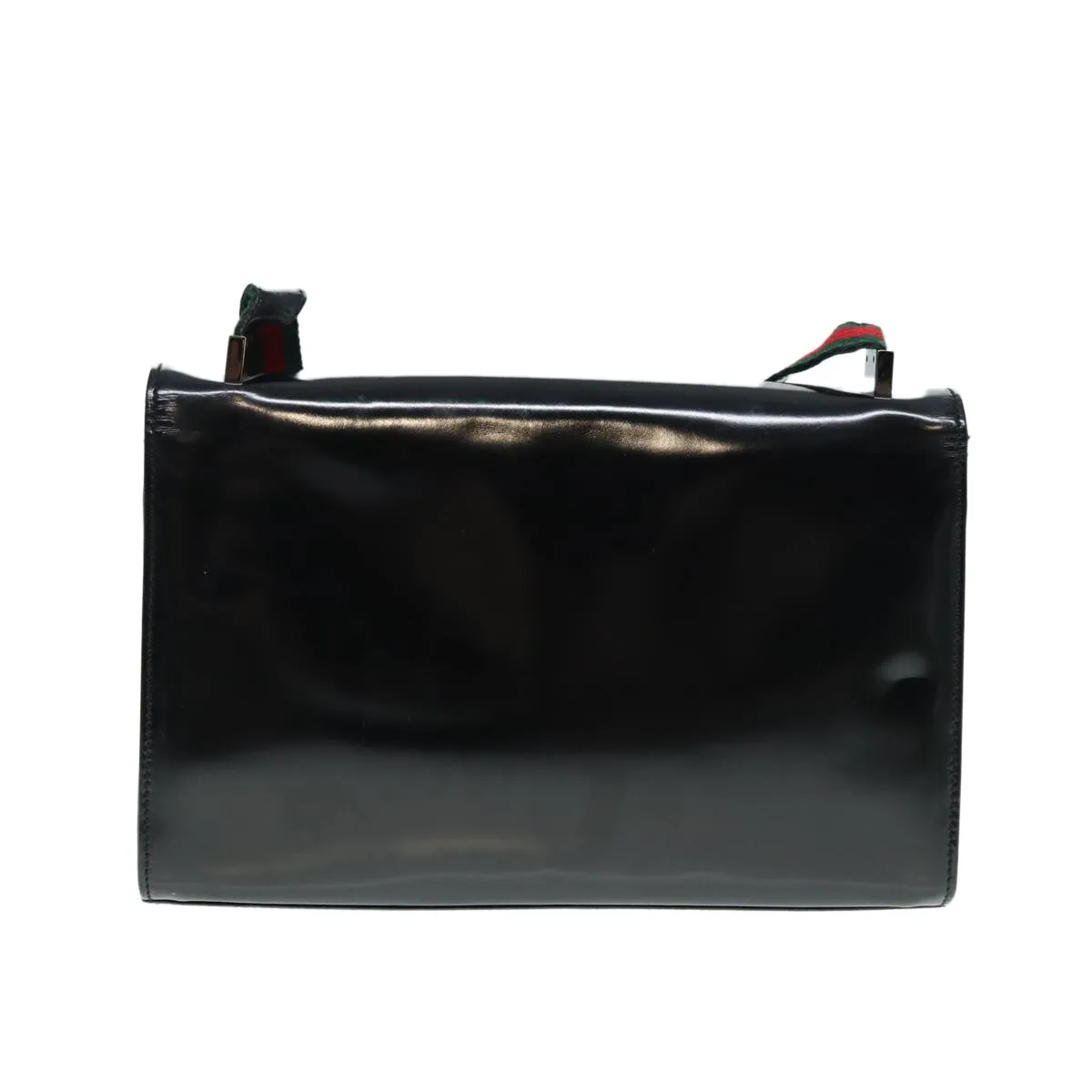 GUCCI Web Sherry Line Shoulder Bag Patent Leather Black Red 0013248 Auth yk14343