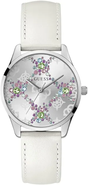 GUESS White Analog Leather Watch