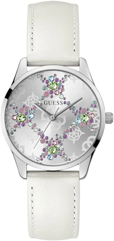 GUESS White Analog Leather Watch