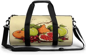 Gym Bag Men & Women Sport Gym Fitness Tote Cylindrical Fruit Painting Style Printed Waterproof Shoulder