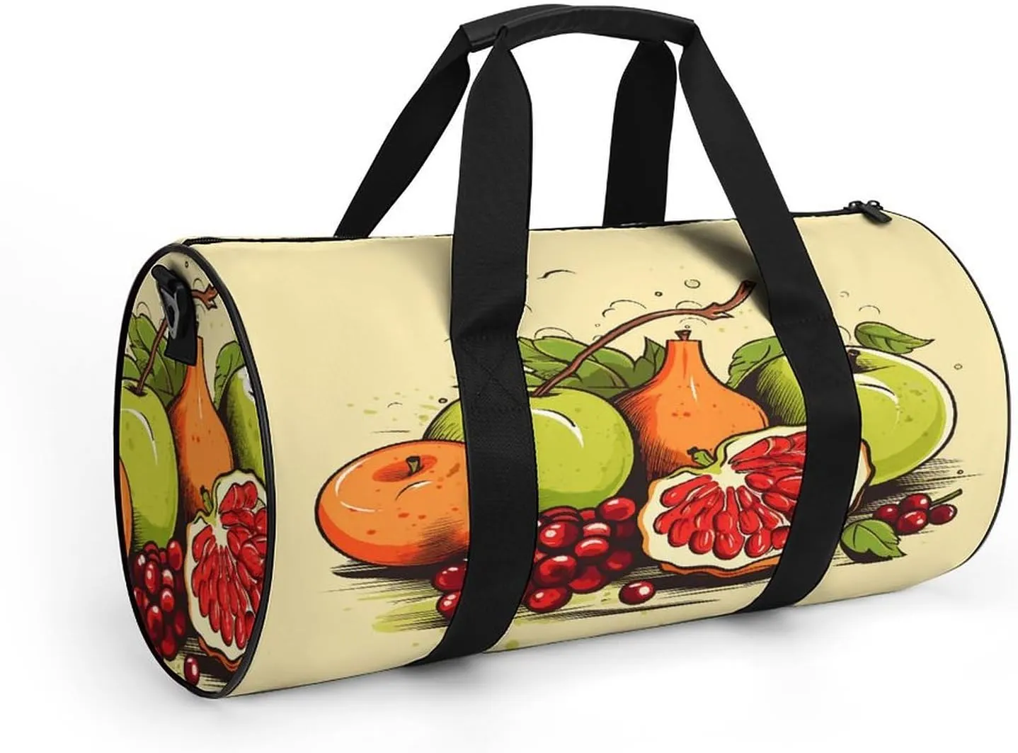 Gym Bag Men & Women Sport Gym Fitness Tote Cylindrical Fruit Painting Style Printed Waterproof Shoulder