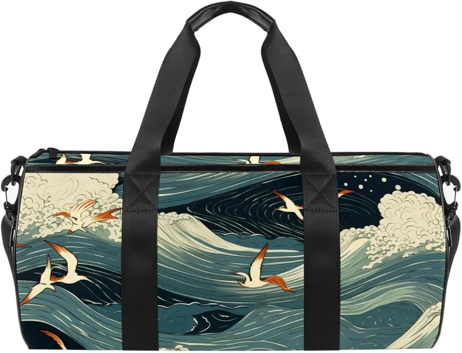 Gym Bags for Men,Travel Duffel Bags for Women,Bird Crane Sea Wave,Workout Bag