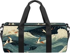 Gym Bags for Men,Travel Duffel Bags for Women,Bird Crane Sea Wave,Workout Bag