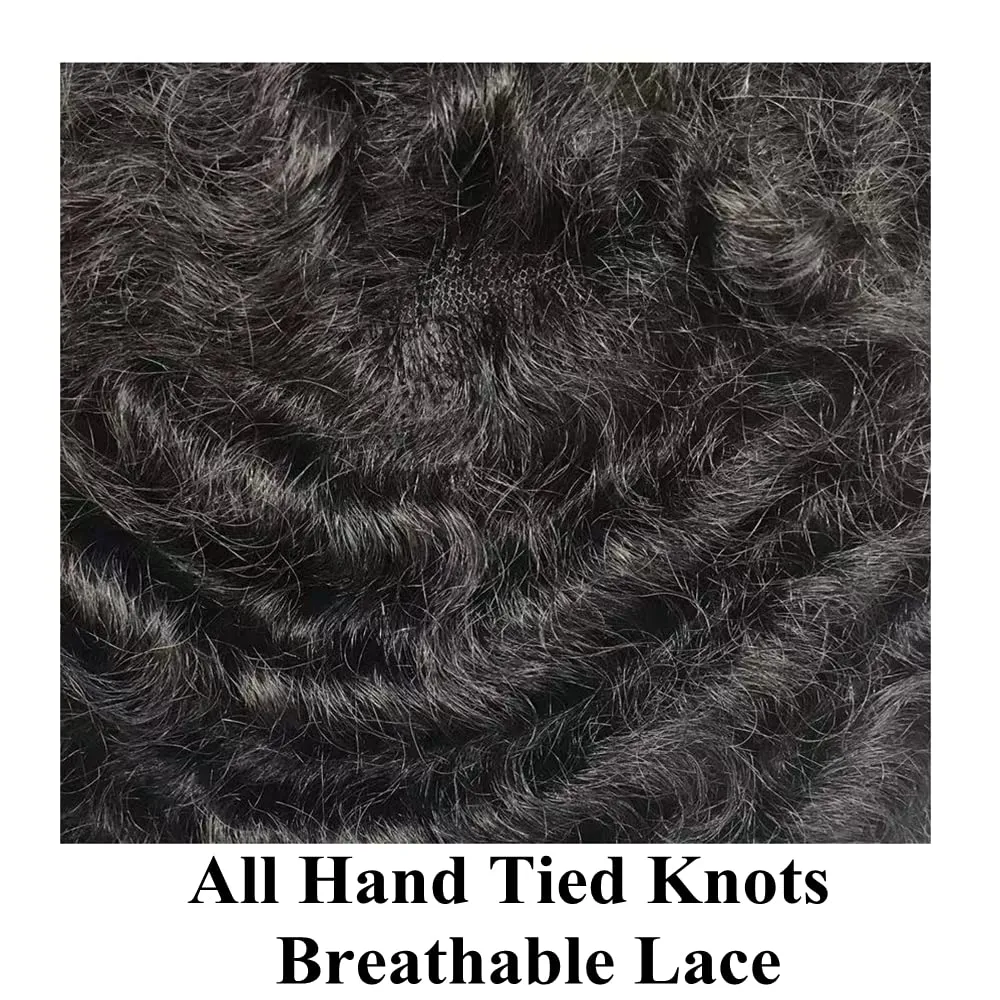 Hair Unit for Black Mens Toupee Hairpiece 8X10 Inch Full Lace African American Men Weave Units Human Hair Replacement System 16MM Wavy, 1B# Natural Black