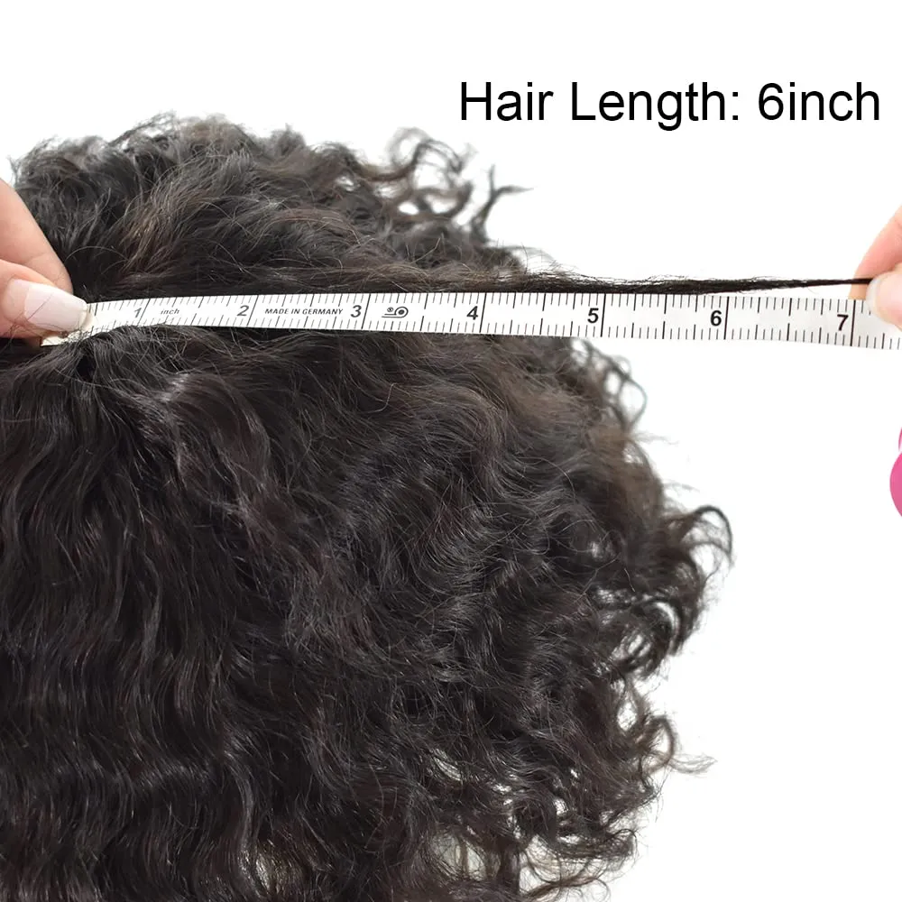 Hair Unit for Black Mens Toupee Hairpiece 8X10 Inch Full Lace African American Men Weave Units Human Hair Replacement System 16MM Wavy, 1B# Natural Black