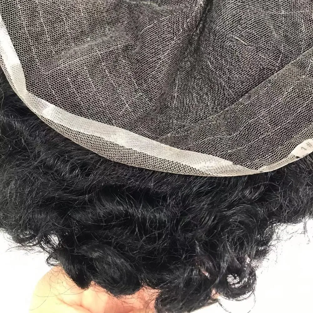 Hair Unit for Black Mens Toupee Hairpiece 8X10 Inch Full Lace African American Men Weave Units Human Hair Replacement System 16MM Wavy, 1B# Natural Black