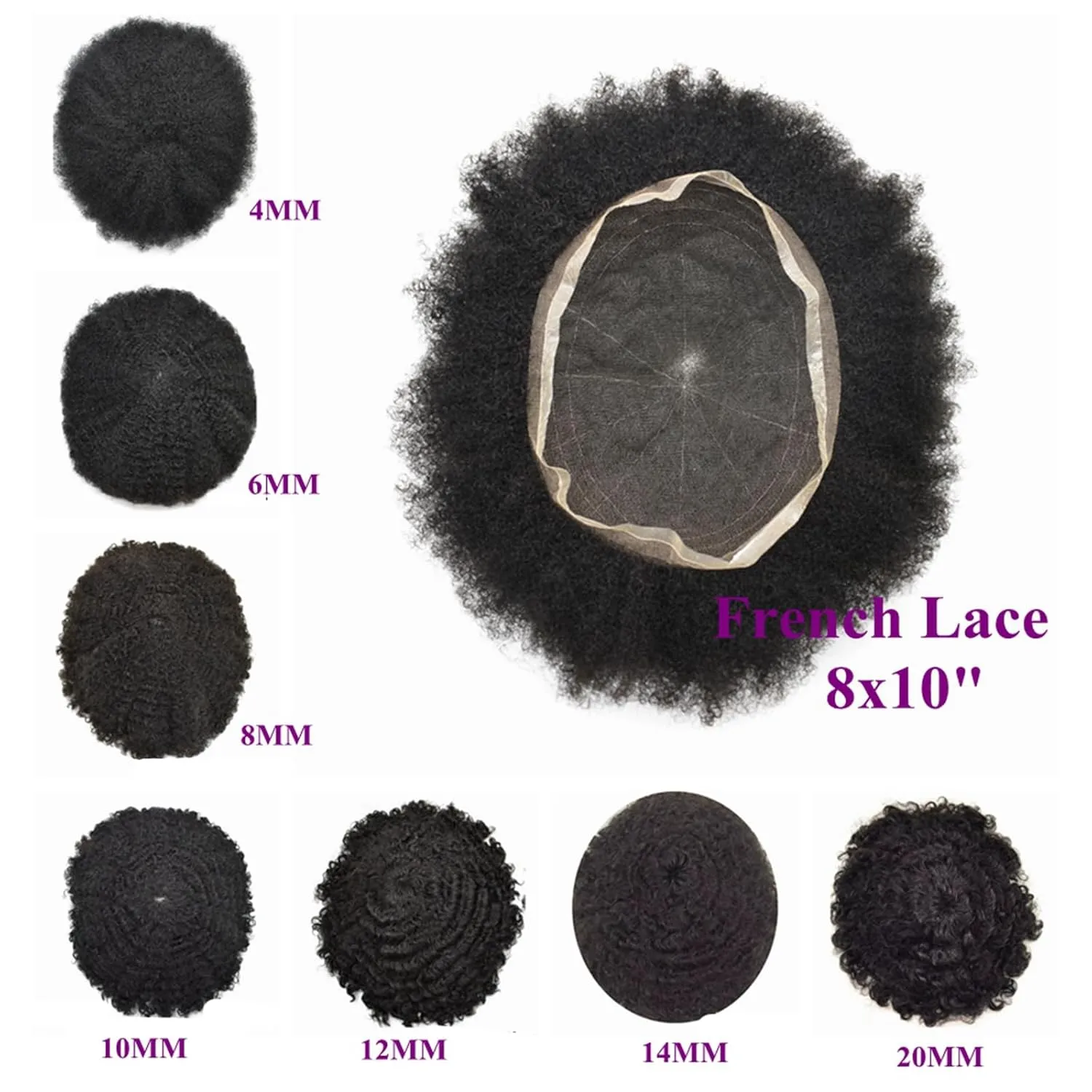Hair Units for Black Mens Afro Toupee Curly Human Hair Replacement Full Lace Mens Hairpiece System Coily Hair Piece Men Weave Units (1# Jet Black, 8MM Afro Wavy)