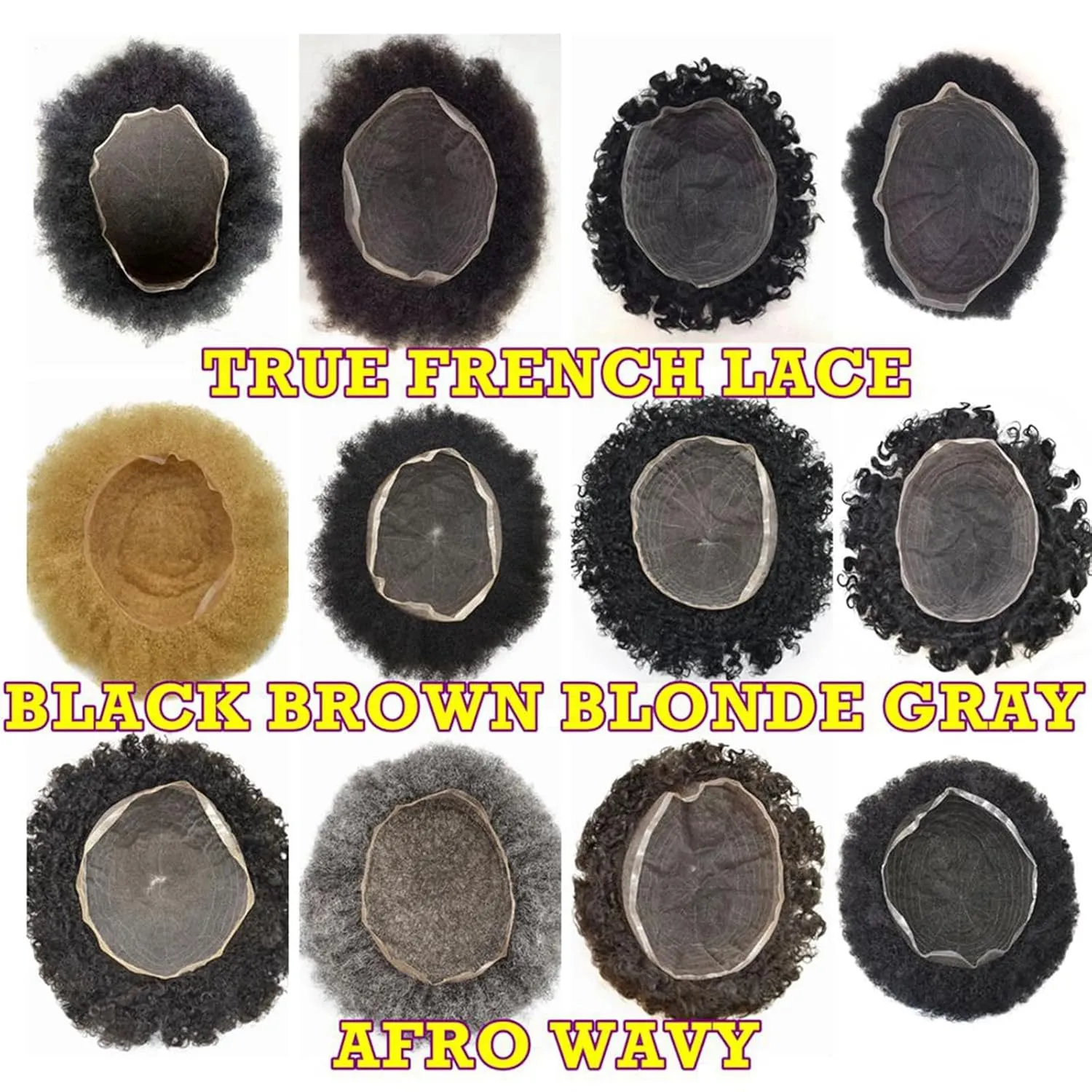 Hair Units for Black Mens Afro Toupee Curly Human Hair Replacement Full Lace Mens Hairpiece System Coily Hair Piece Men Weave Units (1# Jet Black, 8MM Afro Wavy)
