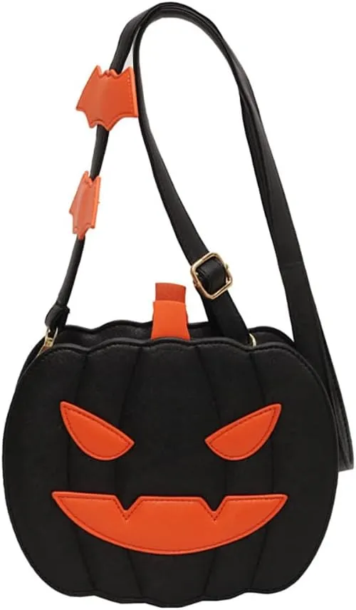 Halloween Funny Pumpkin Crossbody Bag, Women’s Angry Smiling Creative Shoulder Purse, Novelty Devil Trick Or Treat Candy Bag