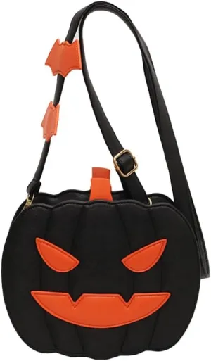 Halloween Funny Pumpkin Crossbody Bag, Women’s Angry Smiling Creative Shoulder Purse, Novelty Devil Trick Or Treat Candy Bag