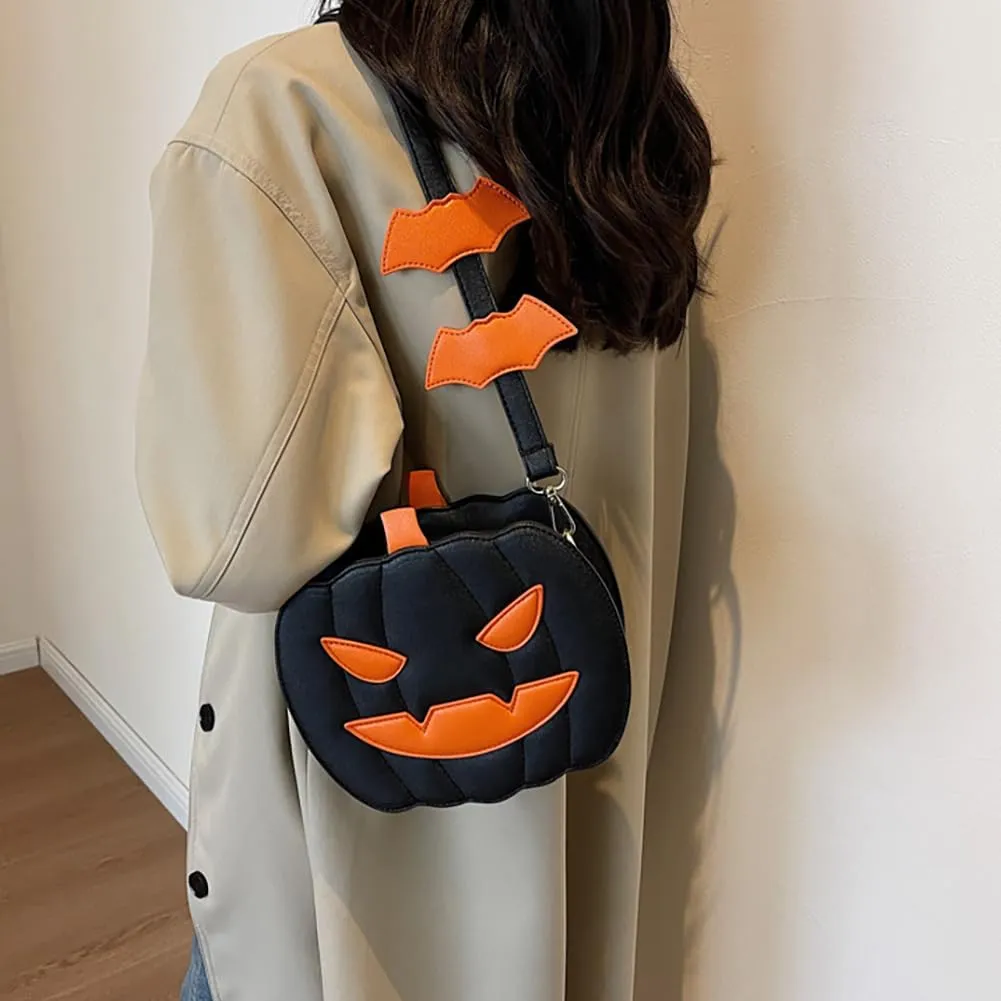 Halloween Funny Pumpkin Crossbody Bag, Women’s Angry Smiling Creative Shoulder Purse, Novelty Devil Trick Or Treat Candy Bag