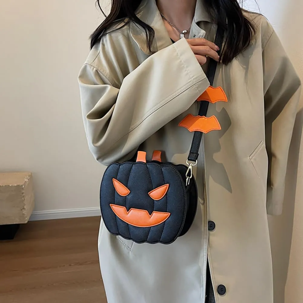 Halloween Funny Pumpkin Crossbody Bag, Women’s Angry Smiling Creative Shoulder Purse, Novelty Devil Trick Or Treat Candy Bag