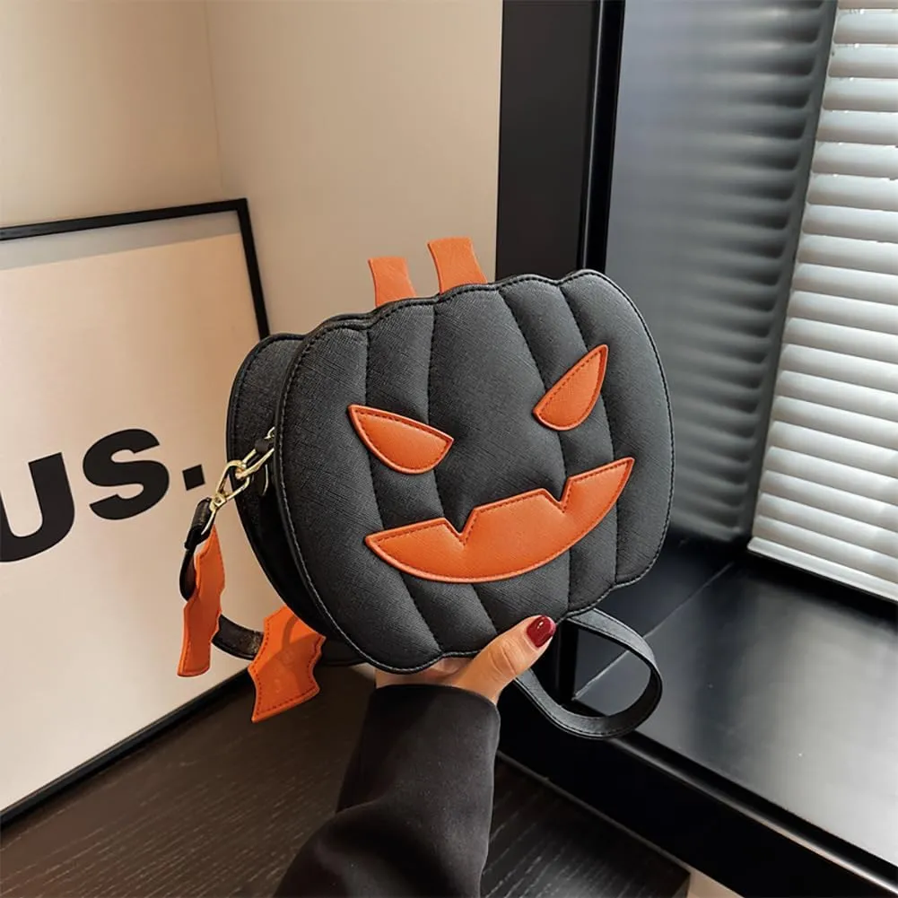 Halloween Funny Pumpkin Crossbody Bag, Women’s Angry Smiling Creative Shoulder Purse, Novelty Devil Trick Or Treat Candy Bag