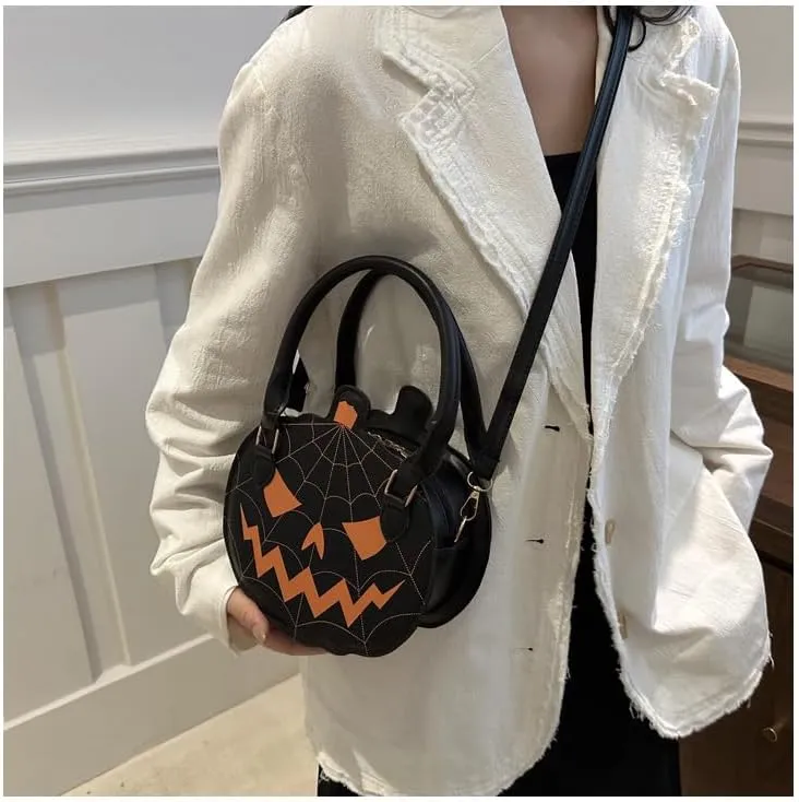 Halloween Purse Pumpkin Purse Crossbody Bag Novelty Devil Shoulder Bag PU Leather Halloween Pumpkin Crossbody Purse
