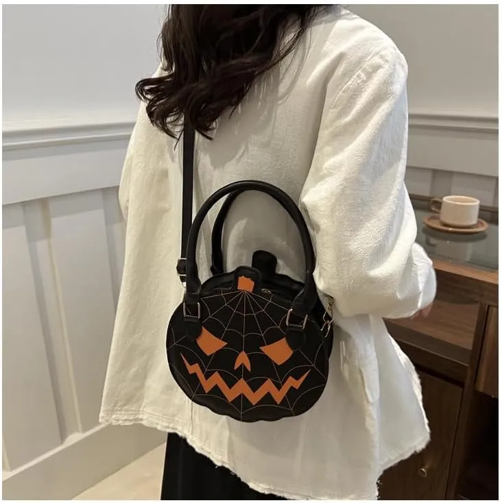Halloween Purse Pumpkin Purse Crossbody Bag Novelty Devil Shoulder Bag PU Leather Halloween Pumpkin Crossbody Purse