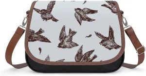 Hand Drawn Fighting Sparrows Trendy Crossbody Bags Purses for Women Casual Shoulder Handbags with Adjustable Wide Strap
