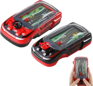 Hand Held Car Game, Handheld Racing Car Game for Ages 3-8 - Dual Player Interactive Race Driving Toy with Portable Design, Family Fun Electronic Game, Plastic Car Toy (Black and red)
