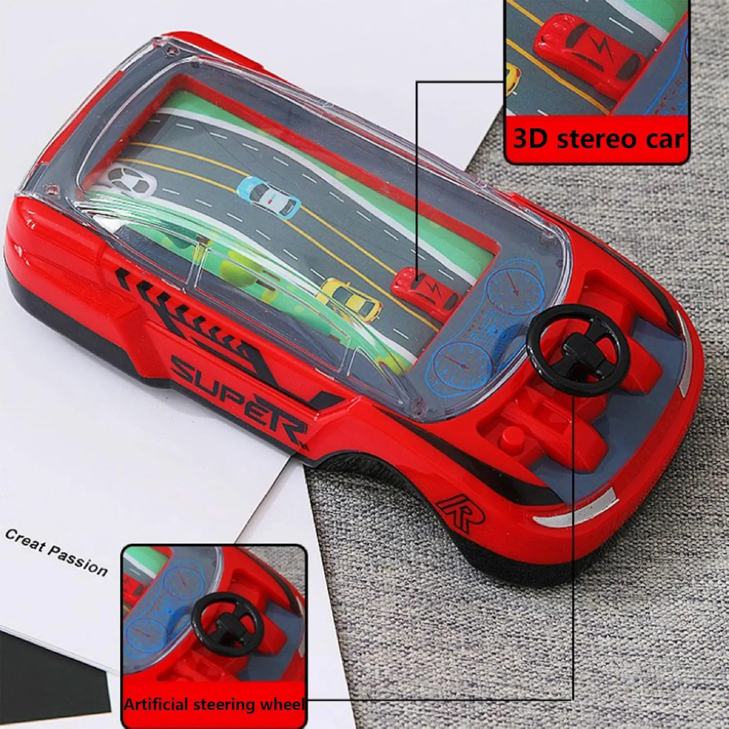 Hand Held Car Game, Handheld Racing Car Game for Ages 3-8 - Dual Player Interactive Race Driving Toy with Portable Design, Family Fun Electronic Game, Plastic Car Toy (Black and red)