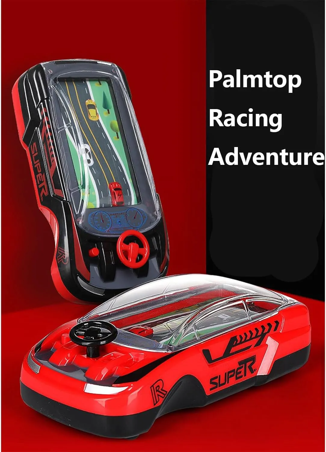 Hand Held Car Game, Handheld Racing Car Game for Ages 3-8 - Dual Player Interactive Race Driving Toy with Portable Design, Family Fun Electronic Game, Plastic Car Toy (Black and red)
