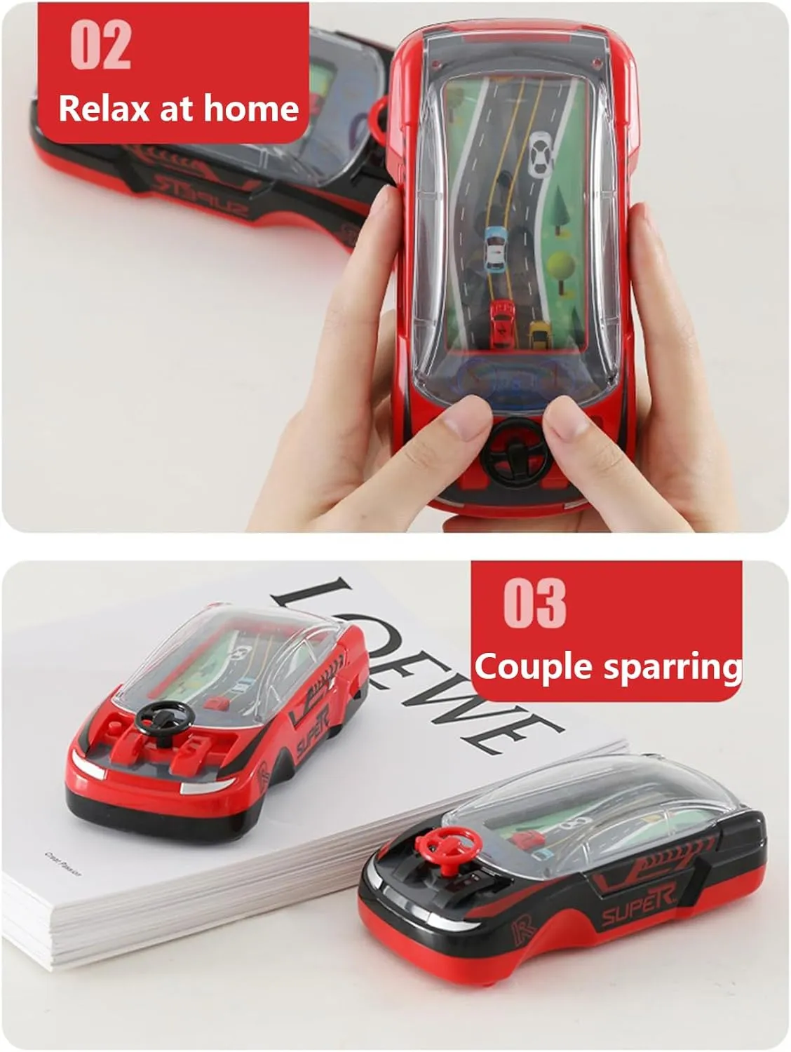 Hand Held Car Game, Handheld Racing Car Game for Ages 3-8 - Dual Player Interactive Race Driving Toy with Portable Design, Family Fun Electronic Game, Plastic Car Toy (Black and red)