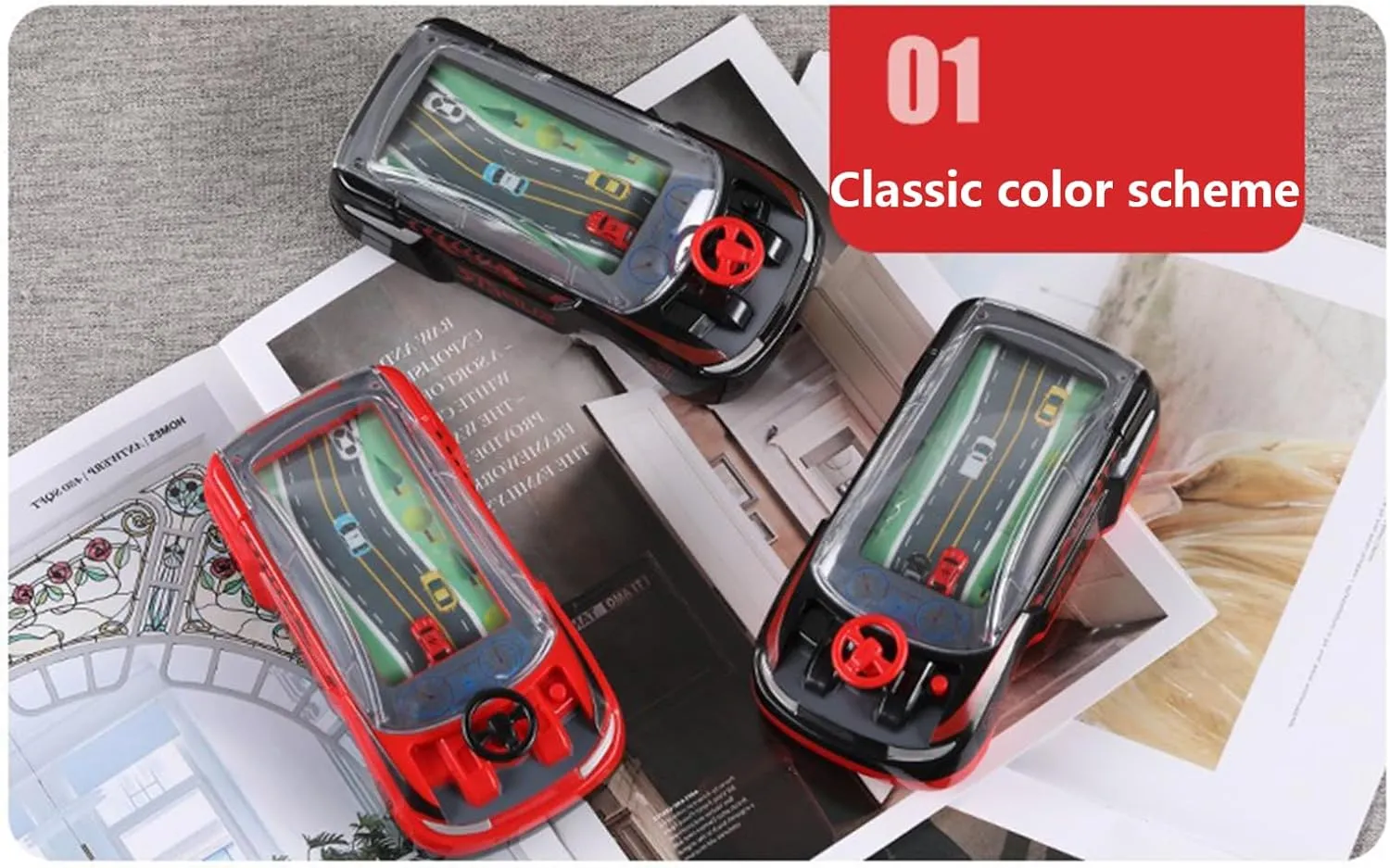 Hand Held Car Game, Handheld Racing Car Game for Ages 3-8 - Dual Player Interactive Race Driving Toy with Portable Design, Family Fun Electronic Game, Plastic Car Toy (Black and red)