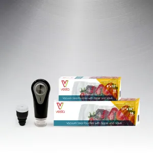 Handheld Vac'n Seal, Wine Stoppers, and Bags Kit