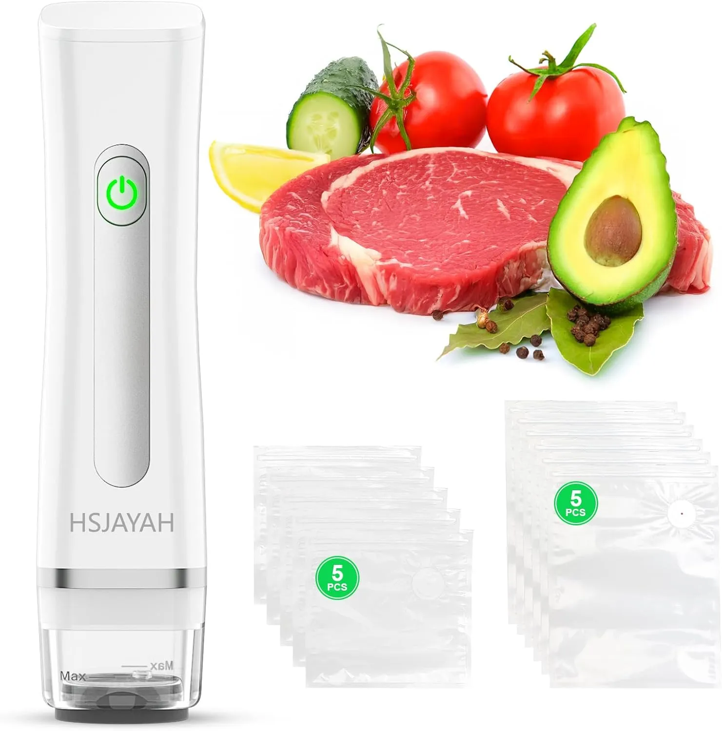 Handheld Vacuum Sealer for Food 6X Longer Freshness Rechargeable Portable Vacuum Sealer Machine(10 Reusable Vacuum Seal Bags)