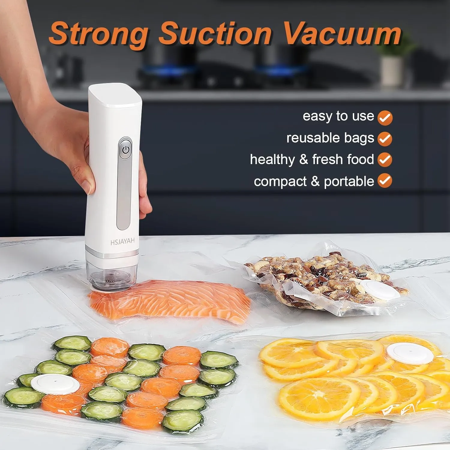 Handheld Vacuum Sealer for Food 6X Longer Freshness Rechargeable Portable Vacuum Sealer Machine(10 Reusable Vacuum Seal Bags)