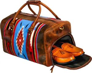Handmade Premium Duffle Bag leather heavy duty Gym Sports Airplane Overnight Luggage Carry On Unisex Travel woven Rug Bag Wollen Bag Gift for His/Her MO1