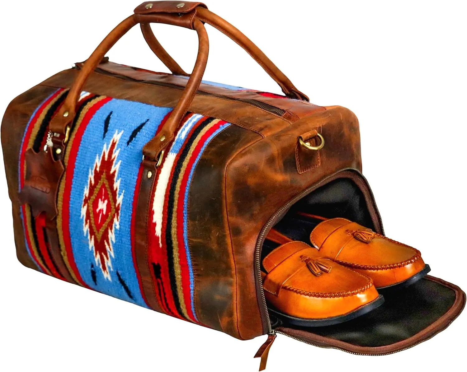 Handmade Premium Duffle Bag leather heavy duty Gym Sports Airplane Overnight Luggage Carry On Unisex Travel woven Rug Bag Wollen Bag Gift for His/Her MO1