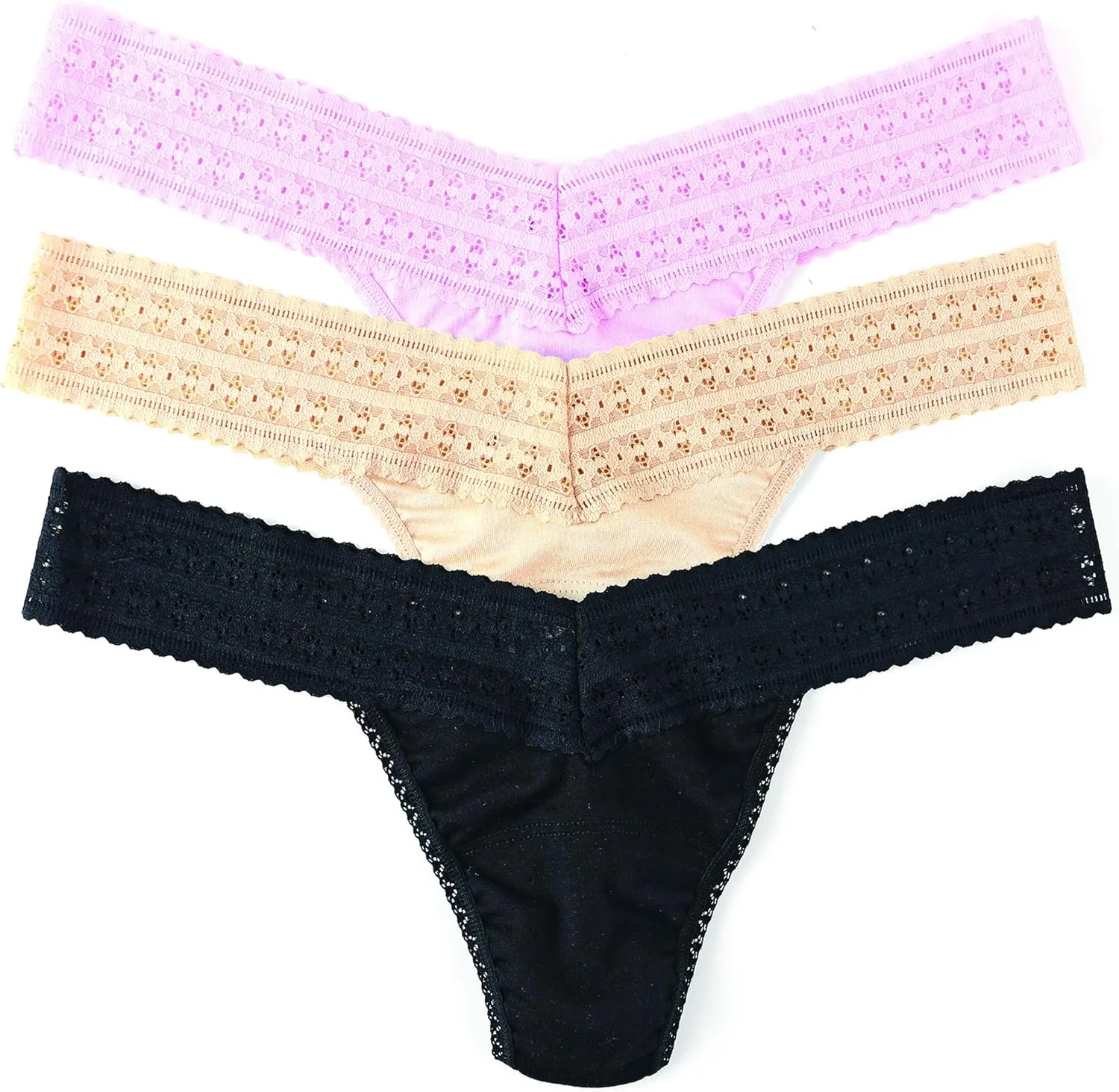 hanky panky - Dreamease Low Rise Thongs for Women | Lacy Lingerie Underwear, Eco Cotton Panties | One Size (2-12) | 3 Pack