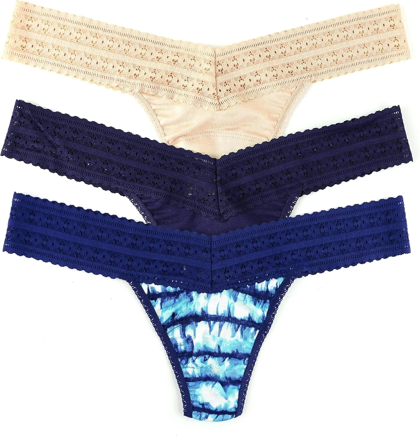 hanky panky - Dreamease Low Rise Thongs for Women | Lacy Lingerie Underwear, Eco Cotton Panties | One Size (2-12) | 3 Pack