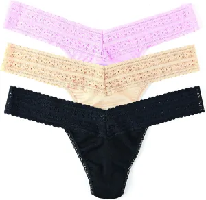 hanky panky - Dreamease Low Rise Thongs for Women | Lacy Lingerie Underwear, Eco Cotton Panties | One Size (2-12) | 3 Pack