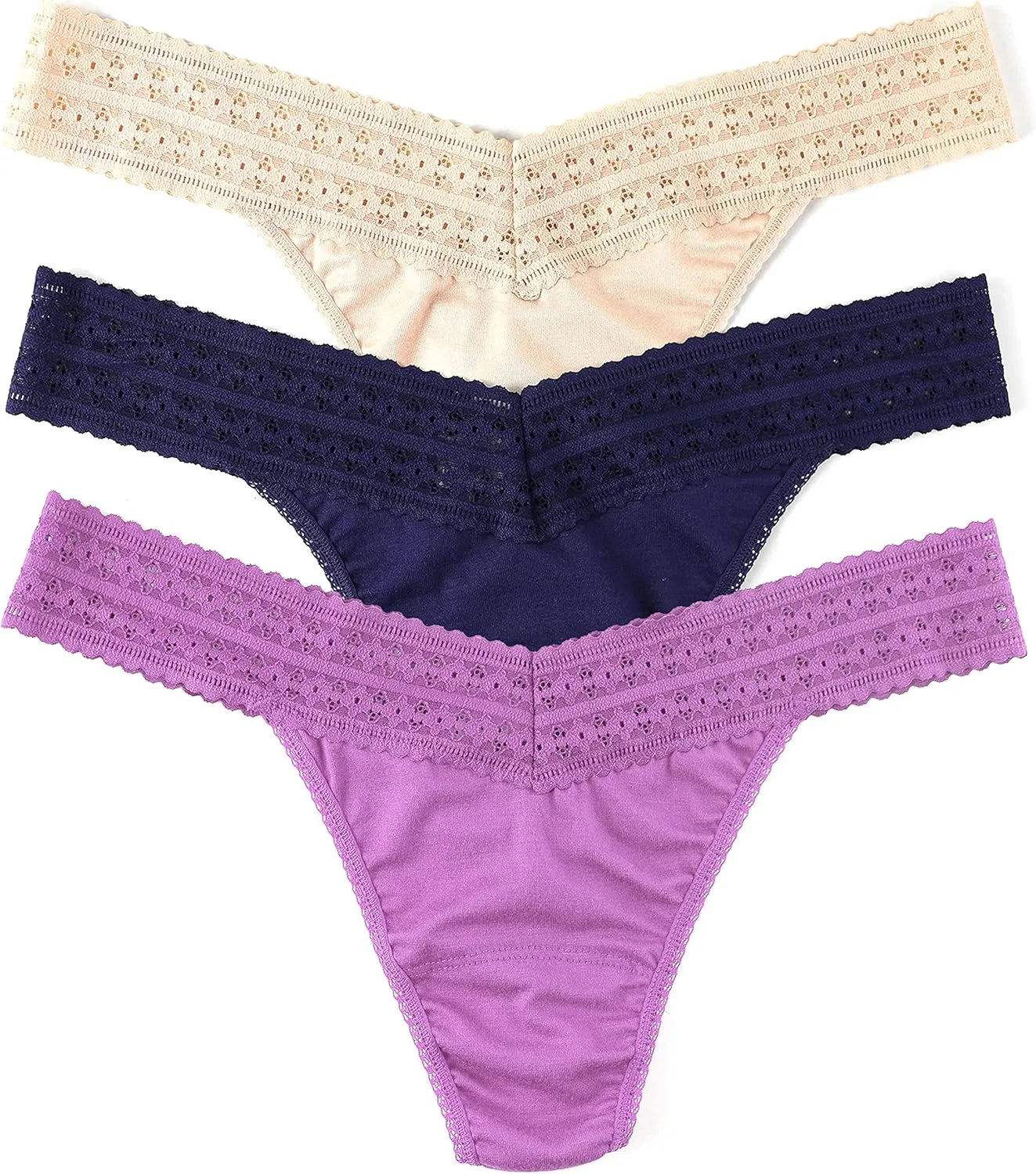 hanky panky - Dreamease Original Rise Thongs for Women | Lacy Lingerie, Eco Friendly Cotton Panties | One Size 4-14 | 3 Pack