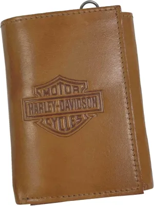Harley-Davidson Men's Traditional B&S Tri-Fold Genuine Leather Wallet - Natural