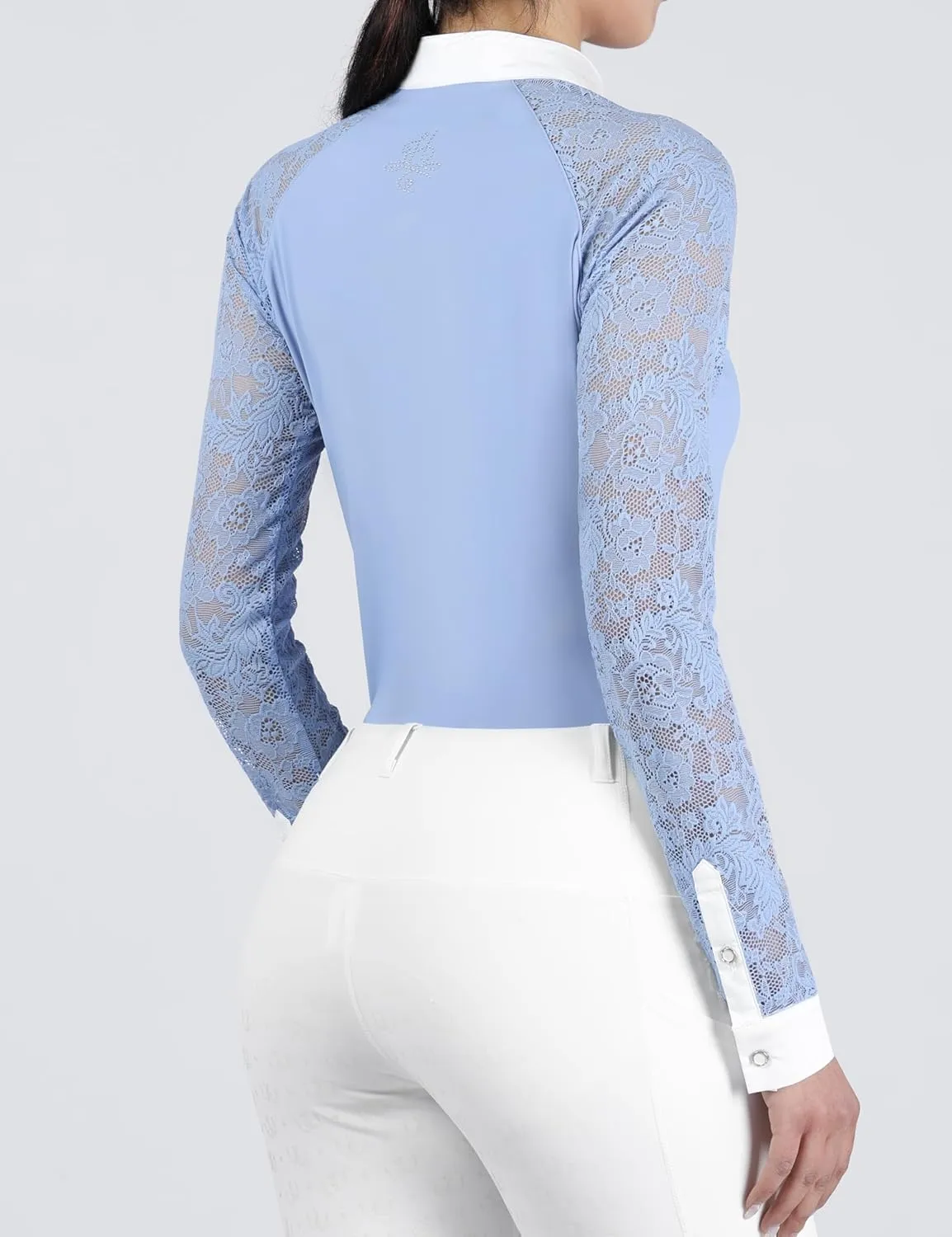 Harrison Howard Women's Slim Fit Long Sleeve Equestrian Show Shirt with Lace Sleeves Elegant Female Lace Top