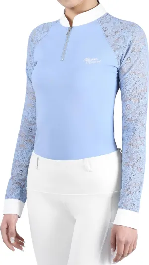 Harrison Howard Women's Slim Fit Long Sleeve Equestrian Show Shirt with Lace Sleeves Elegant Female Lace Top