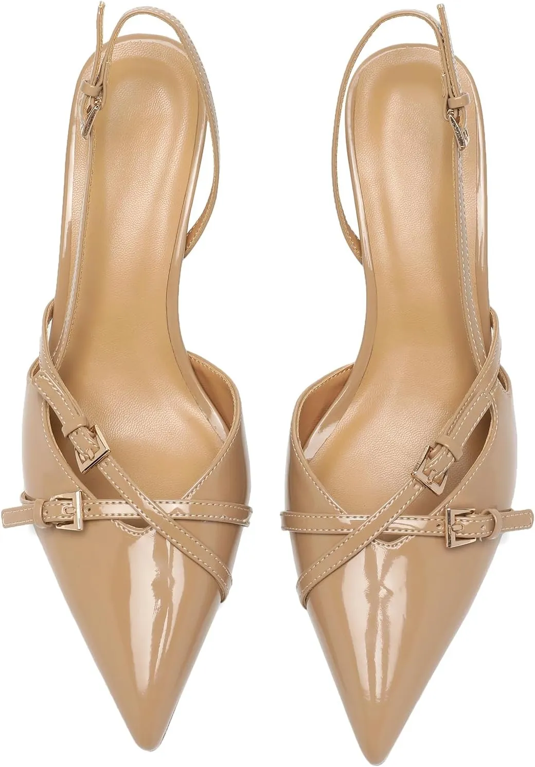 Heeled Slingback Kitten Heels for Women Closed Pointed Toe Pumps with Buckles