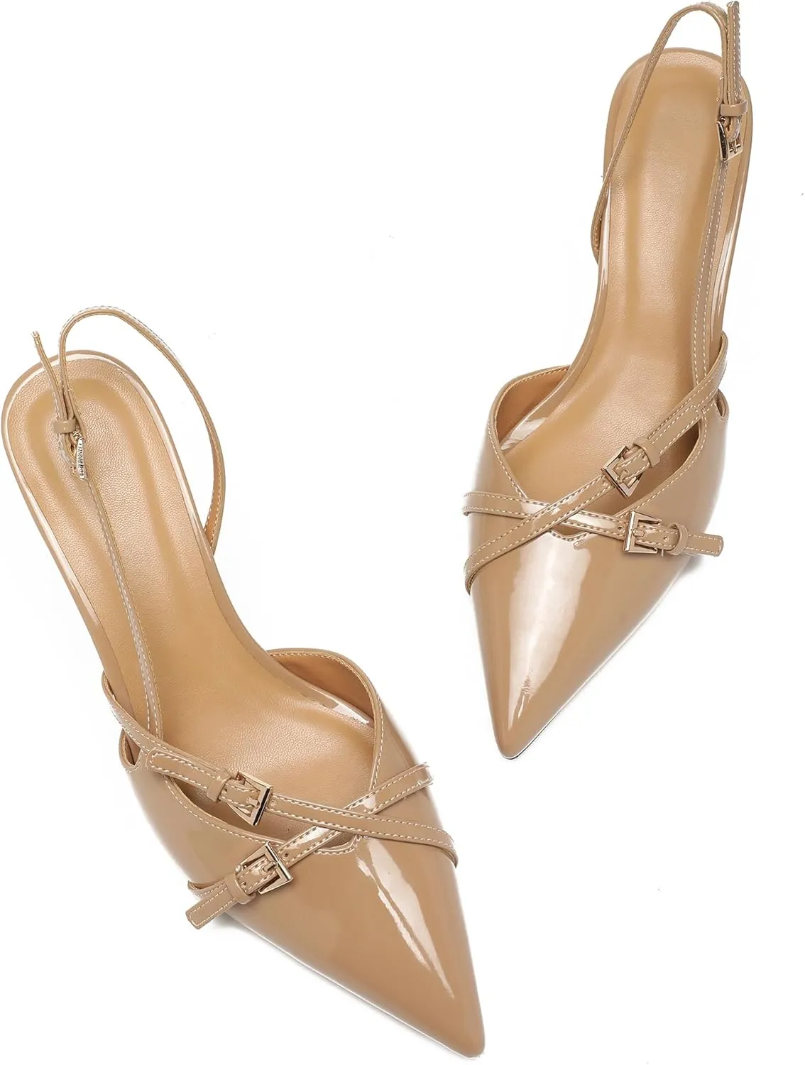 Heeled Slingback Kitten Heels for Women Closed Pointed Toe Pumps with Buckles