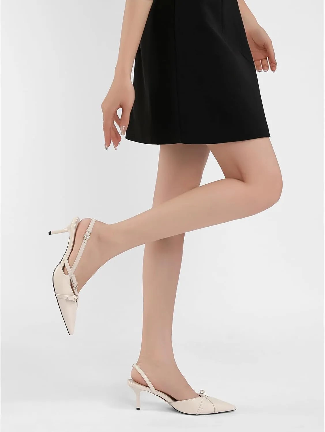 Heeled Slingback Kitten Heels for Women Closed Pointed Toe Pumps with Buckles