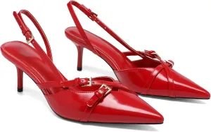 Heeled Slingback Kitten Heels for Women Closed Pointed Toe Pumps with Buckles