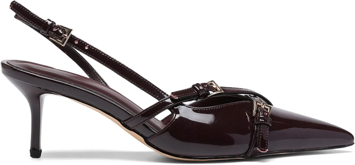 Heeled Slingback Kitten Heels for Women Closed Pointed Toe Pumps with Buckles