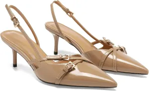 Heeled Slingback Kitten Heels for Women Closed Pointed Toe Pumps with Buckles